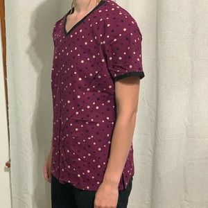 Maroon Polka Dot Cherokee Workwear Scrub Top